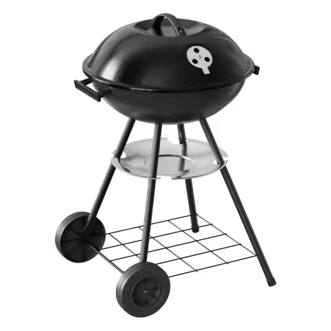 WOLTU Holzkohlegrill mit Deckel, 42 cm Grillfläche, Holzkohle-BBQ-Grillwagen mit verstellbarer Luftzufuhr, BBQ-Smoker-Grill für Camping, Metall, Schwarz