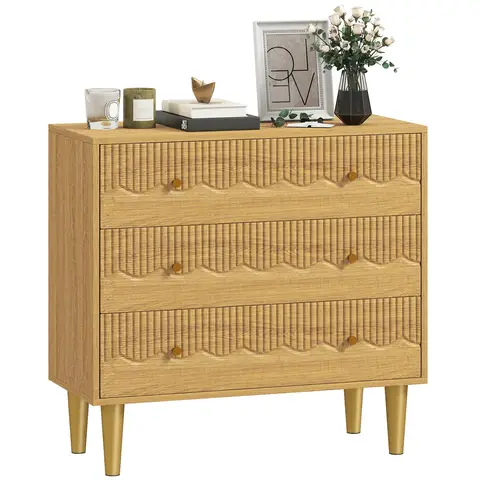 HOMCOM Chest of Drawers, 3 Drawer Dresser, Storage Cabinet with Steel Legs and Wooden Top for Bedroom, Living Room, Oak