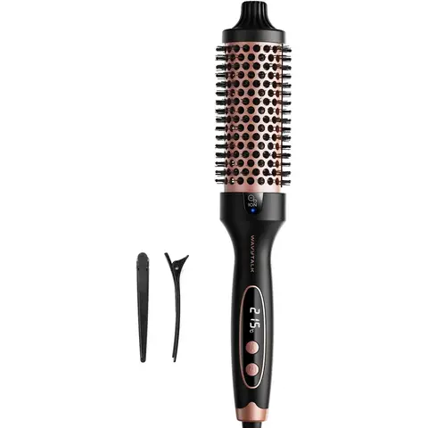 Wavytalk Brosse thermique, Brosse ronde chauffante ionique pour brushing, pour des cheveux plus lisses et plus brillants, facile à utiliser et moins de dommages, corps de 38 mm, 5 réglages de température, double tension, prise européenne, or rose