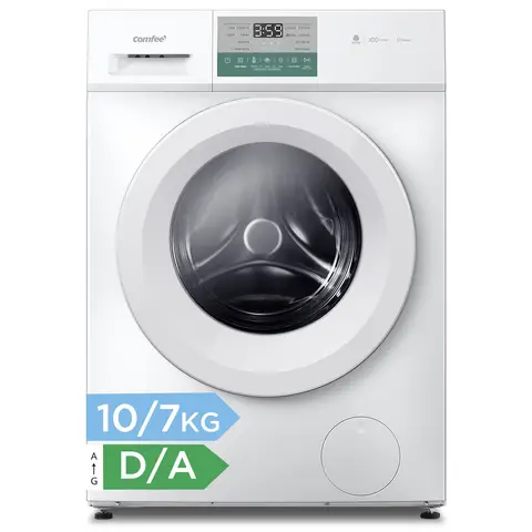 Comfee freistehendes 2-in-1 Wasch- und Trocknungsgerät, 10 kg Waschlast / 7 kg Trocknungslast, 60 cm, dampf-pflege, BLDC-motor, auto-trocken, Wollmarken-zertifizierung, touch-display, weiß - CFP03ED100W-HR [energieeffizienzklasse A]
