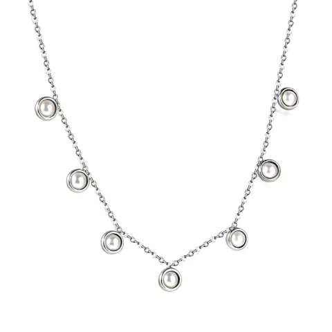7 Half Dome White Pearl Chain Stainless Steel 40cm Necklace