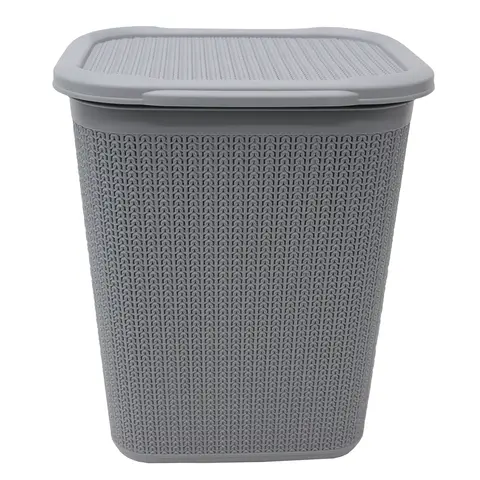 JVL Knit Design Loop Plastic Rectangular Lidded Laundry Basket – Grey