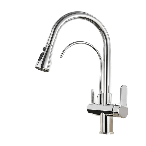 Homary Water Filter Kitchen Faucet Pull Out Faucet in Polished Chrome Solid Brass