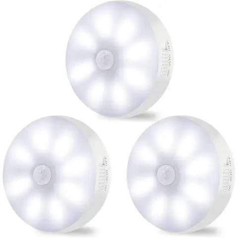 VIVREAL 3 Packs Motion Sensor Lights Indoor Rechargeable Wireless Wall Light LED Stair Night Lights Lamps with Auto/On/Off