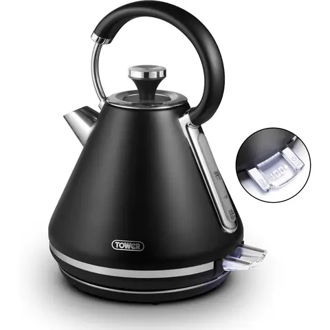 Tower Cavaletto Mirage Digital Kettle, Variable Temperature, Rapid Boil, 3kW, 1.7L, Black with Chrome Accents - T10087BLK