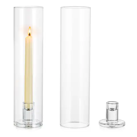 Hurricane Candlestick Holders Glass: 2 Pcs Clear Taper Candle Holder Tall Glass Candle Stick Outdoor Candleholder Cylinder Shade Wedding Centrepieces for Tables Christmas Party Decor