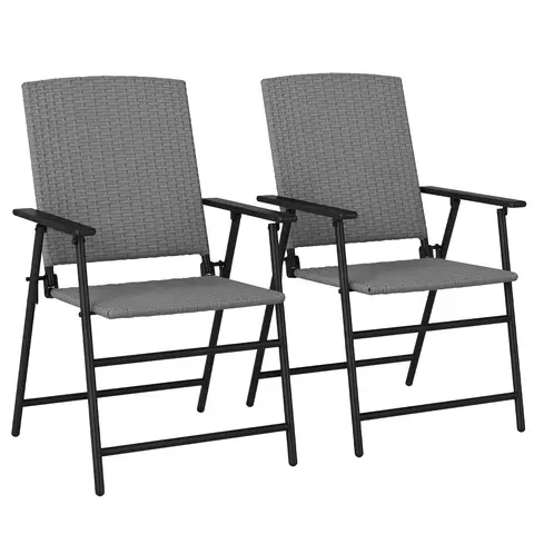 Outsunny Folding Garden Chairs Set of 2, PE Rattan Garden Dining Chairs with Armrests, High Back and Steel Frame, Weather Res