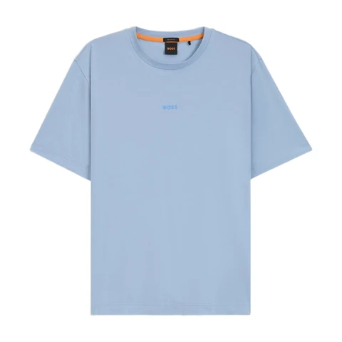 BOSS Stretch-cotton T-shirt with Contrast Logo - Open Blue