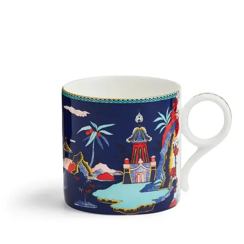 WEDGWOOD Wonderlust Blue Pagoda Fein Bone China Becher mit 22K Gold, 300ml