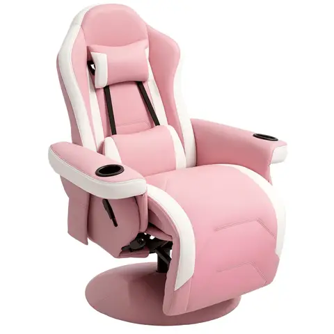 HOMCOM Reclining Gaming Chair, 360° Swivel Racing Video Gaming Manual Recliner with Footrest, Headrest and Cup Holder, PU Pin