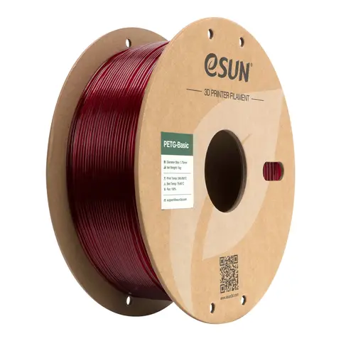 eSUN PETG-Basic Transluzentes rotes 3D-Filament 1,75 mm, Hochgeschwindigkeitsdruck, Kosteneffektives Einstiegs-3D-Druckmaterial 1 kg (2,2 lbs) Karton-Spule