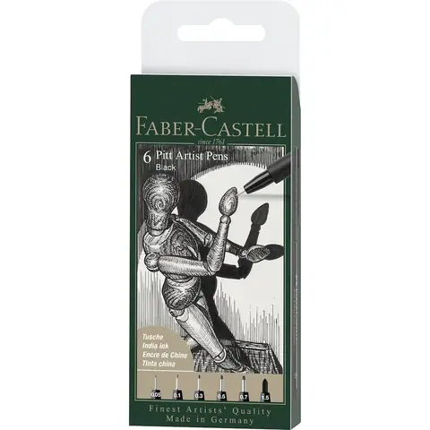 Faber-Castell Pitt Artist Pen Black, Wallet of 6