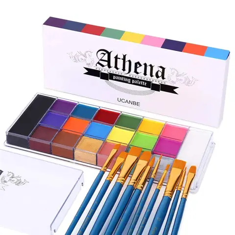 UCANBE Palette de Maquillage Artistique 20 Couleurs Athena - Coffret 2 Pièces (Peinture Visage + Pinceaux)