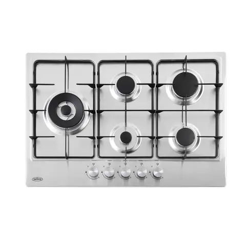 Belling GHU753RI STA Gas Hob – 75cm Stainless Steel, 5 Burners, Cast Iron Pan Supports, Multi-Point Ignition