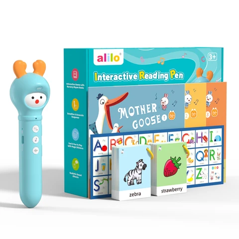 alilo Talking Pen Books Sets for Toddlers 3-6, Kids Learning Electronic Toys, Early Educational Gifts for Boys Girls, with 3 Interactive Nursery Rhymes Books, 99 Talking Flash Cards, 540 Recording Stickers, ABC/Music Card