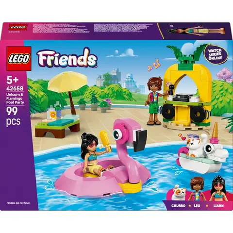LEGO Friends eenhoorn en flamingo zwembadfeest bouwset - 42658, 2 mini-poppetjes