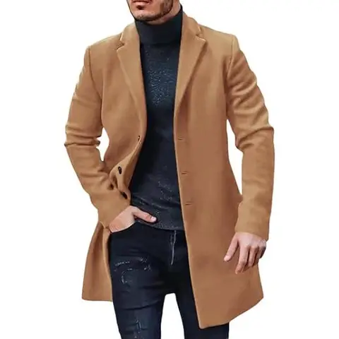Men's Trench Coat Slim fit Notch Lapel Single Breasted Top Coat Winter Warm Business Long Jacket Overcoat (khaki， S)