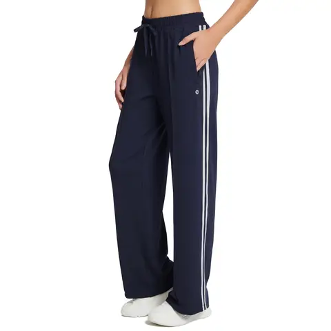 baleaf Damen-Jogger mit geradem Bein, Reißverschluss-Taschen und Zugband, Damen-Hose mit weiter Passform, Damen-Yoga-Trainingshosen, schnelltrocknend, blau, Größe L