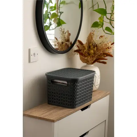 Strata Medium Urban Store Basket with Lid Charcoal Grey 14L