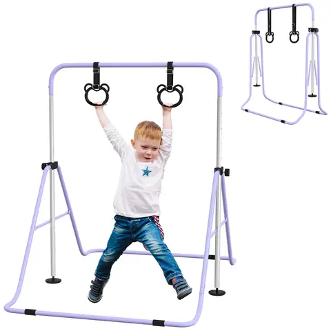 HOMCOM Kids Gymnastics Bar, Horizontal Training Kip Bar for Kids, Adjustable Height Folding Gymnastics Equipment Purple