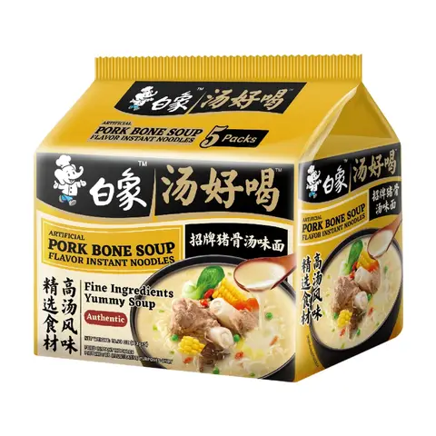 Bai Xiang Lot de 5 paquets de nouilles instantanées saveur soupe d’os de porc - 565 g