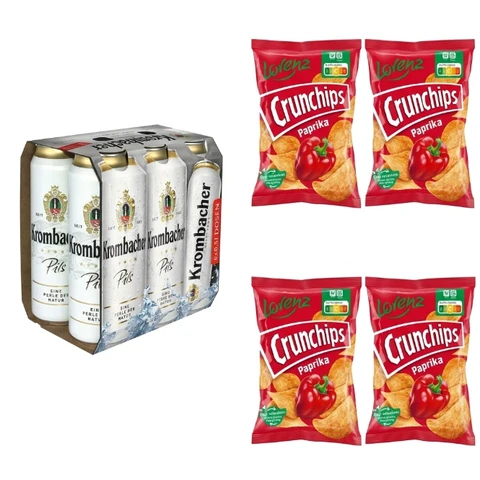 Vorteilspack Krombacher Pilsner Dose 6x0,5 L + Lorenz Crunchips Paprika Kartoffelchips 2x150 g
