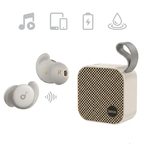 Soundcore Sleep A20 Wireless In-Ear Headset for Calls, Music, Sport, and Daily Use, Bluetooth, White+ HOCO Portable Bluetooth Speaker - White