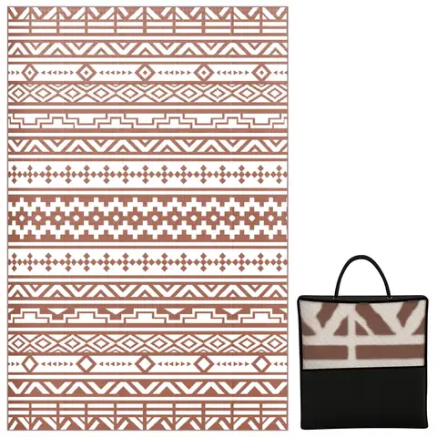 Outsunny Tapis d'extérieur réversible 1,8 x 2,7 m, tapis de sol au motif mur géométrique en PP, sac de transport inclus, résistant aux intempéries, rouge et blanc