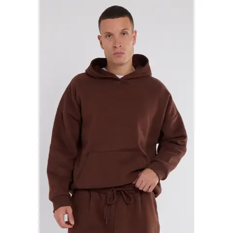 Third Avenue Oversized Fleece Pullover Hoodie, Vintage Brown, S Size