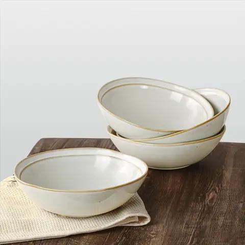 4 Große Schalen mit Doppelring - Gelb und Weiß