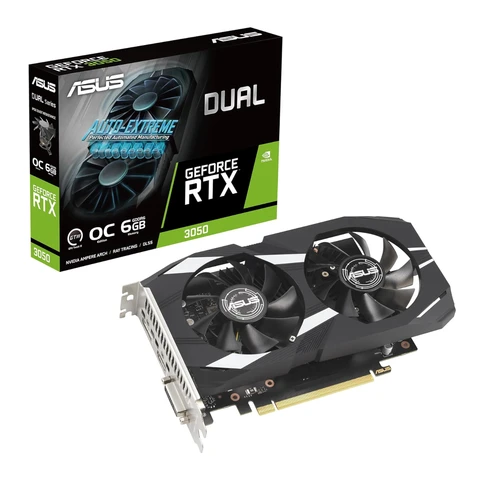 ASUS Dual GeForce RTX 3050 Édition OC - Carte graphique gaming 6 Go GDDR6 (NVIDIA GeForce RTX 3050, DLSS, PCIe 4.0, 1x HDMI 2.1a, 1x DisplayPort 1.4a, DUAL-RTX3050-O6G)