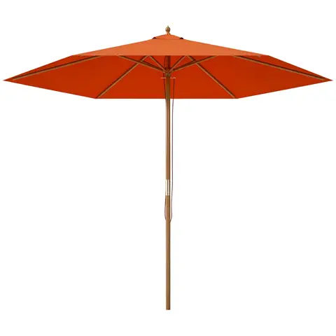 Outsunny 2.5m Wood Garden Parasol Sun Shade Patio Outdoor Wooden Umbrella Canopy, Table Market Umbrella with Vent, 38mm Pole, Rope Pulley Mechanism, Orange