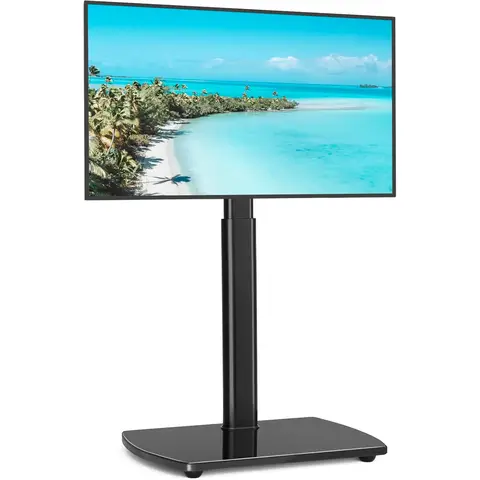 TV Stand with Bracket for 32-65 inch TVs, Slim Angle TV Mount, Height Adjustable Swivel with Glass Base, Max VESA 400 x 400 mm up to 35 kg, Black