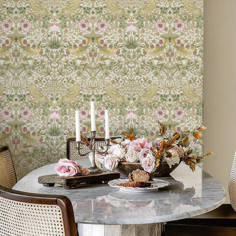 Murgall Strawberry Bird Peel and Stick Wallpaper White 44x305cm 1 Roll