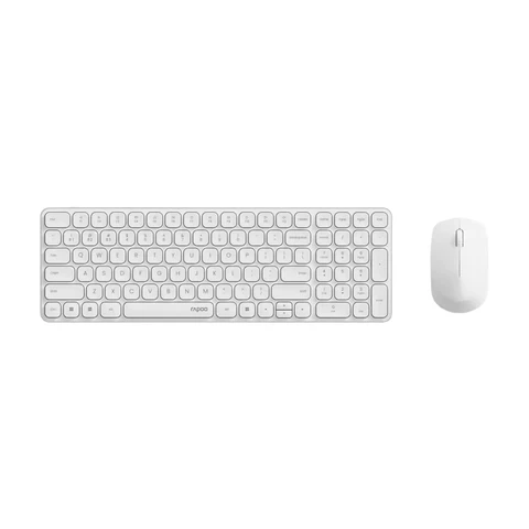 Rapoo 9310M Kabelloses Tastatur-Maus-Set, kabelloses Desktop-Set, 2400-DPI-Sensor, bis zu 12 Monate Akkulaufzeit, flaches Aluminium-Design, deutsches Layout für PC & Mac – Weiß