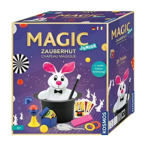 KOSMOS 694302 Magic Zauberhut, Lerne einfach Zaubertricks und Illusionen, Zauberkasten mit Zauberstab und vielen weiteren Utensilien, für Kinder ab 6 Jahre