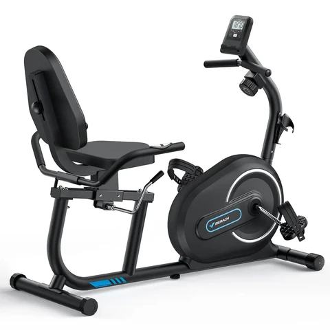 Merach recumbent fitnessfiets met smart bluetooth-connectiviteit en exclusieve app, lcd-display en hartslag-handgrepen