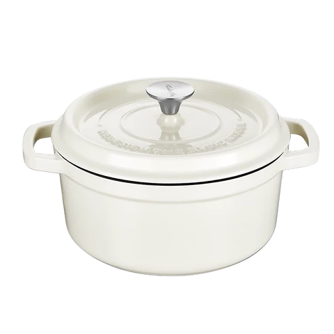 COOKER KING Chuanjia Cast Iron Enamel Casserole Dutch Oven Heavy Duty Even Heating Long Heat Retention Cookware Almond White 24cm