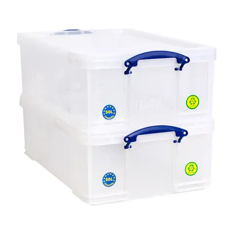 Really Useful Plastic Storage Box 50L Clear (Pack of 2)
