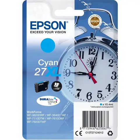 Epson Alarm clock Singlepack Cyan 27XL DURABrite Ultra Ink