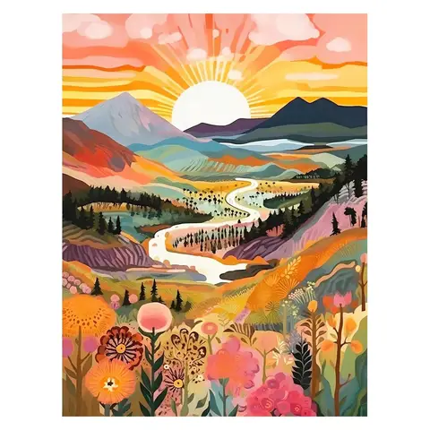JU7CER Sunrise Diamond Painting Kit - Adult 5D Landscape Gem Art Set | Home Decor Craft 12×16 Inches (30×40cm)