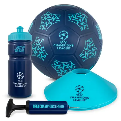 Hy-Pro Football Gift Set UEFA Champions League with Ball, Cones, Pump & Bottle Blue