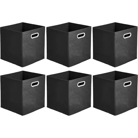 ANQI Collapsible Cube Storage OrganizerBins, 6-Pack, 10.5 x 10.5 x 11 inches, Black
