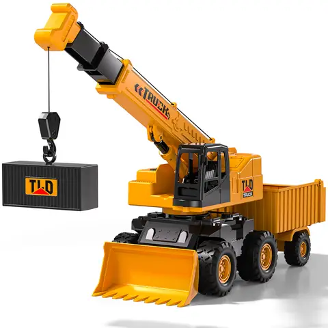 Jouet de construction pour enfants, camion-grue 5-en-1 avec bras extensible, crochet de levage, remorque basculante et bulldozer, jouet éducatif, cadeau pour garçons et filles de 3, 4, 5 et 6 ans