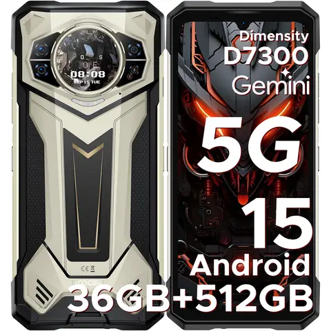 DOOGEE S200 Plus Rugged Smartphone 5G, Dimensity 7300, (16GB+20GB)+512GB with 1.32" Dynamic Rear Screen Android 15 Rugged Phone, 10100mAh, 100MP+20MP Night Vision Camera, 6.72", 120Hz, NFC, Gemini AI
