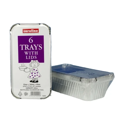 ​​Caroline Foil Tray with Lids - 23oz (6-Pack) 93 x 184 x 49mm