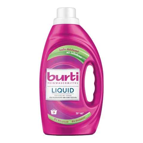 burti LIQUID Feinwaschmittel – Color Waschmittel flüssig ohne Bleichmittel & Weichspüler - Fleckenentferner - 29 Wäschen – Farb- & Faserschutz für pflegeleichte Textilien