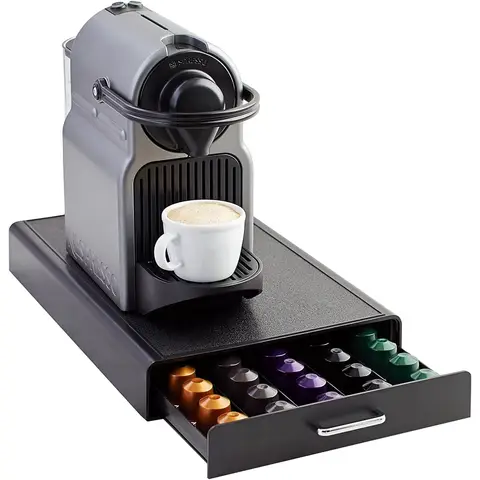 Support de capsules Nespresso compact pour cuisine - Tiroir d'organisation de comptoir en plastique pour station café Noir
