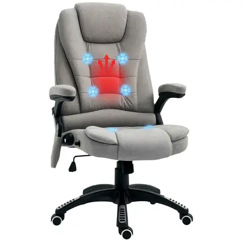 Vinsetto Massage Office Chair with Lumbar Heating, Microfiber Cloth Executive Computer Desk Chair with High and Reclining Back, Tilt Function, Adjustable Height, Padded Armrests, Grey