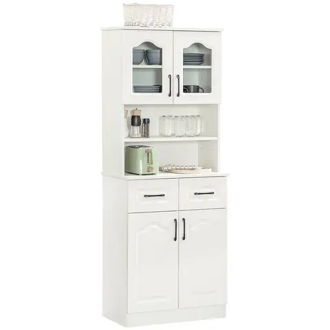 HOMCOM Kitchen Cupboard, Freestanding Storage Cabinet with 2 Adjustable Shelves, 2 Drawers and Open Counter for Living Room, Dining Room, 168cm, White